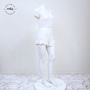 Illa Illa Embroidered Eyelet Surplice Tie Back Short Sleeve Romper White Women M